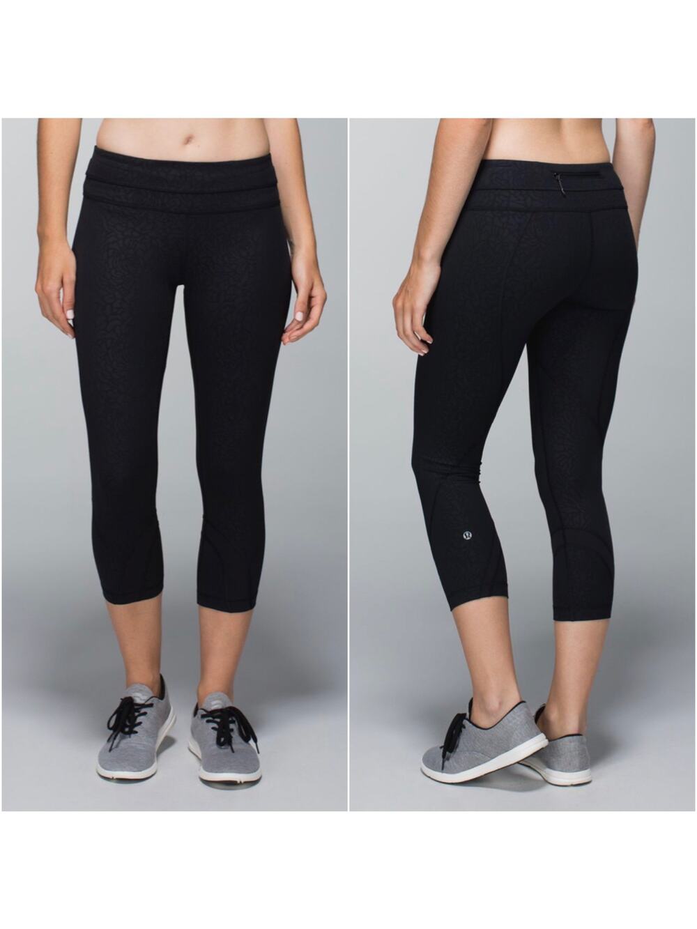 Lululemon Run Inspire Crop II Lululemon Black Cropped Leggings Floral Size 2